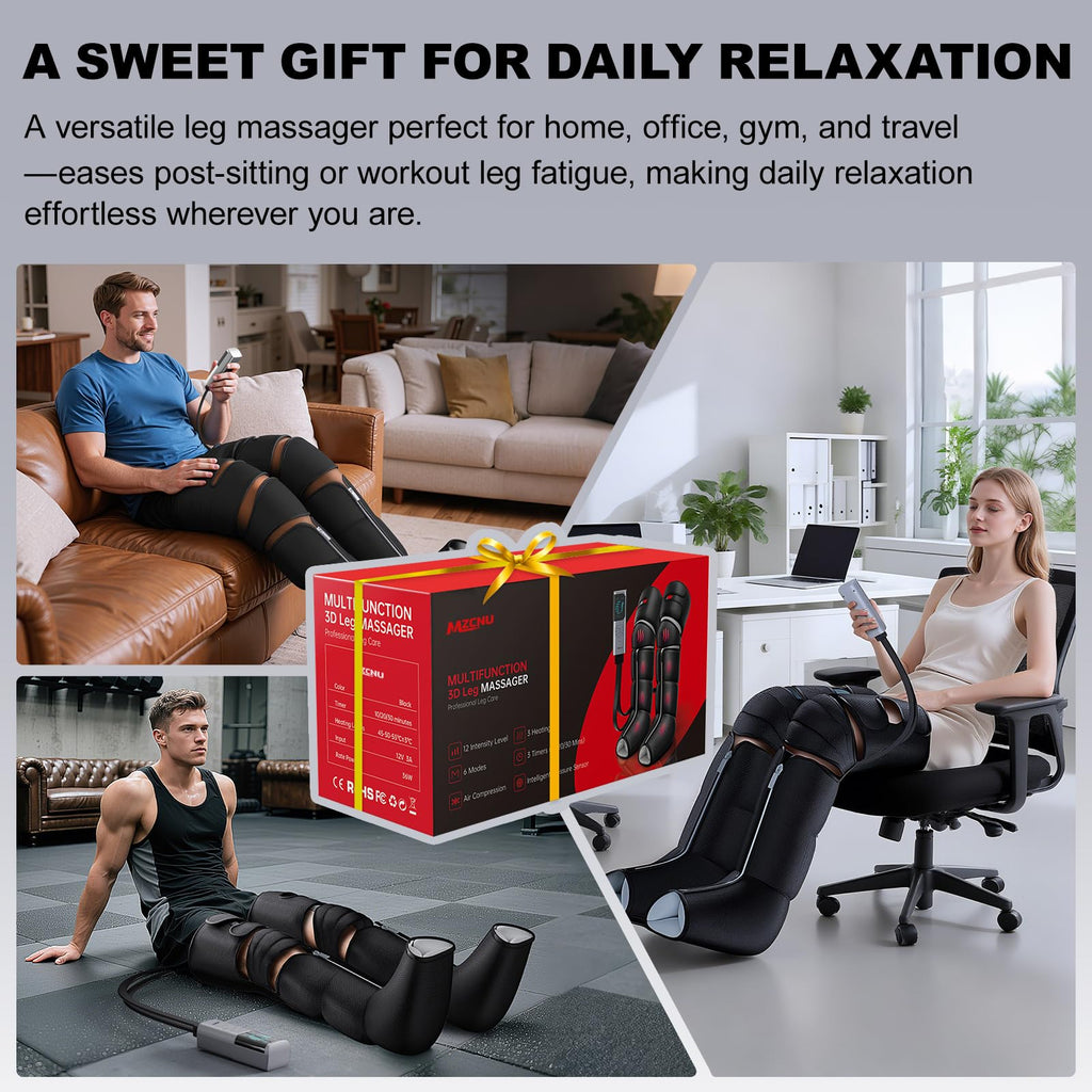 Black Leg Compression Massager with Heated Knee B194