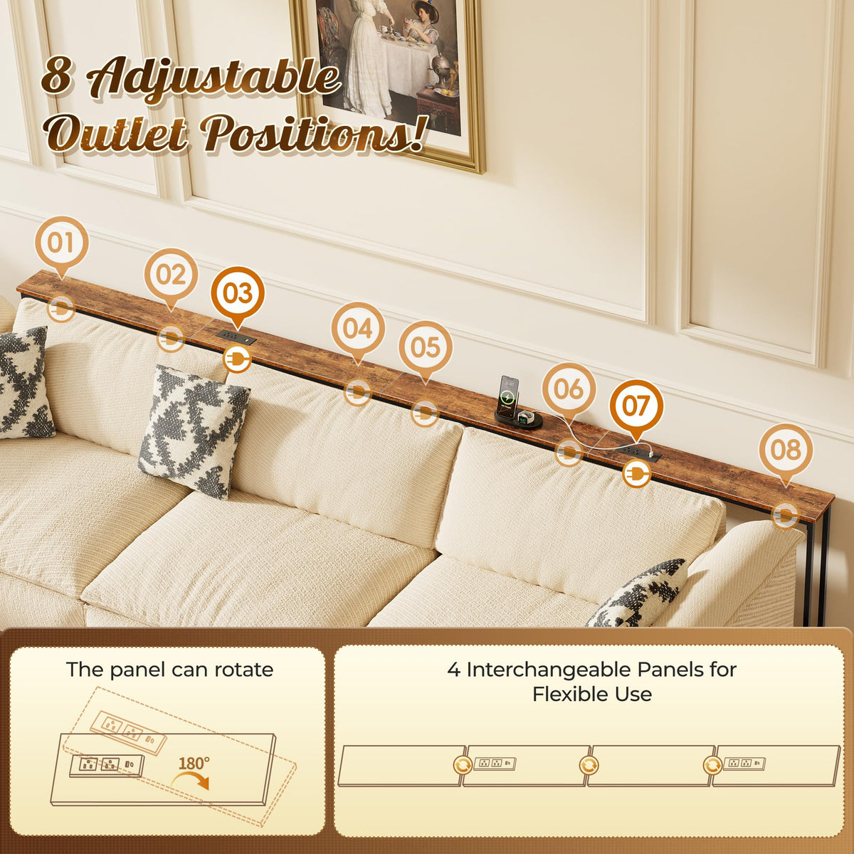 118 Inch Sofa Table with Power Outlets M2660