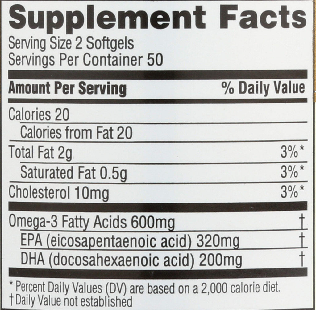 Fish Oil Omega-3 1000 mg 100 Count Softgels A6065
