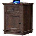 24" Tall End Table with Charging Station, Drawer & Storage Cabinet, Cherry F3197