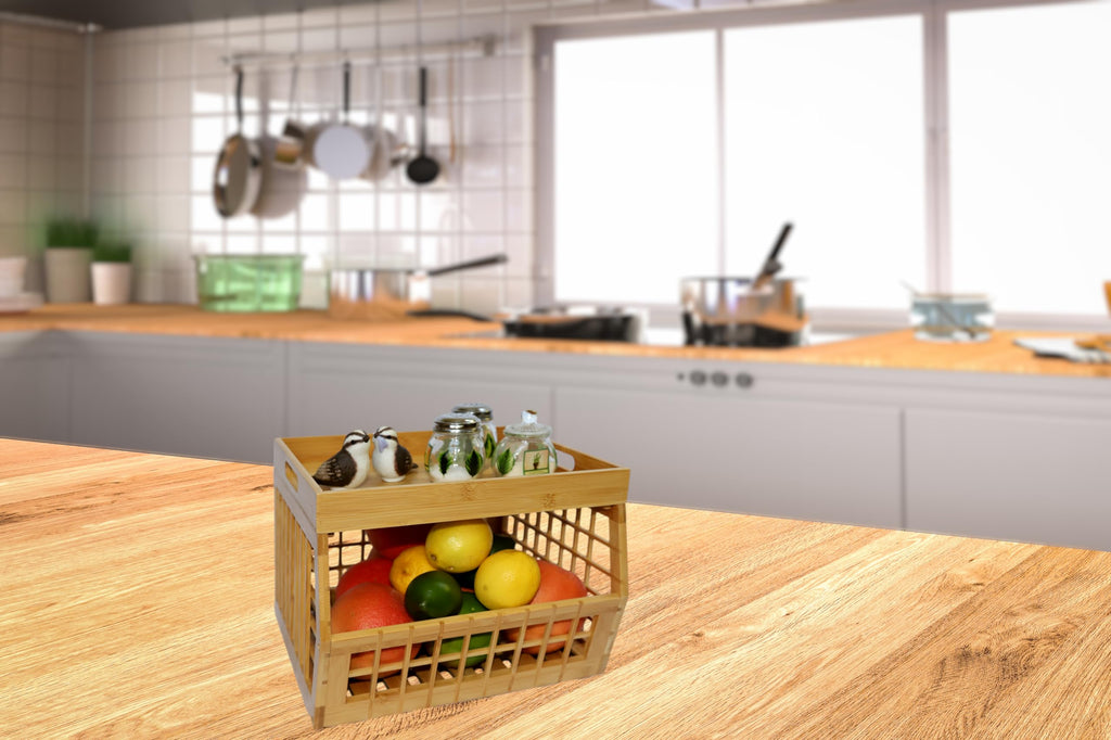 Bamboo Stackable Medium Storage Bins with Serving Tray Lid U27618