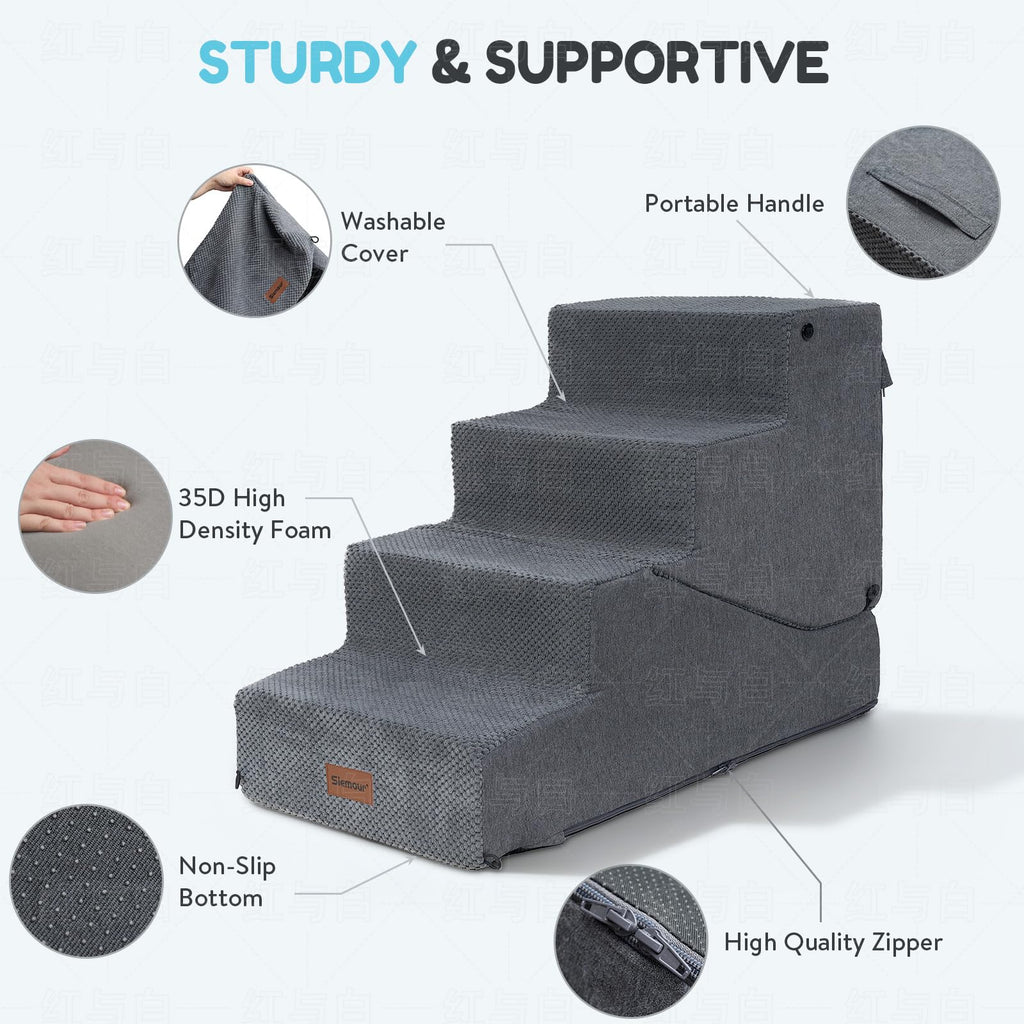 4-Step Dog Stair and Ramp with Non-Slip Bottom Grey V525