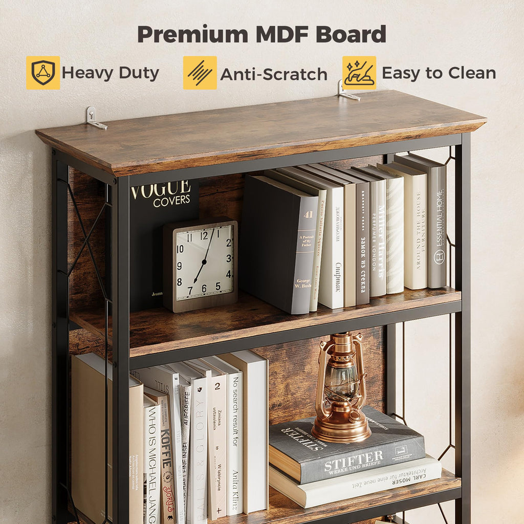 71 Inch 5 Tier Rustic Wood Bookshelf I29660