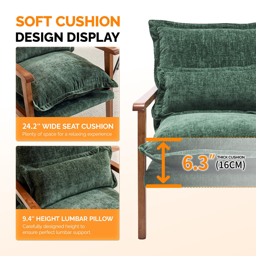 Dark Green Chenille Accent Armchairs Set of 2 with Lumbar Pillow M2915
