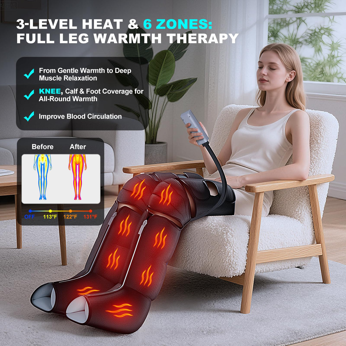 Black Leg Compression Massager with Heated Knee B194