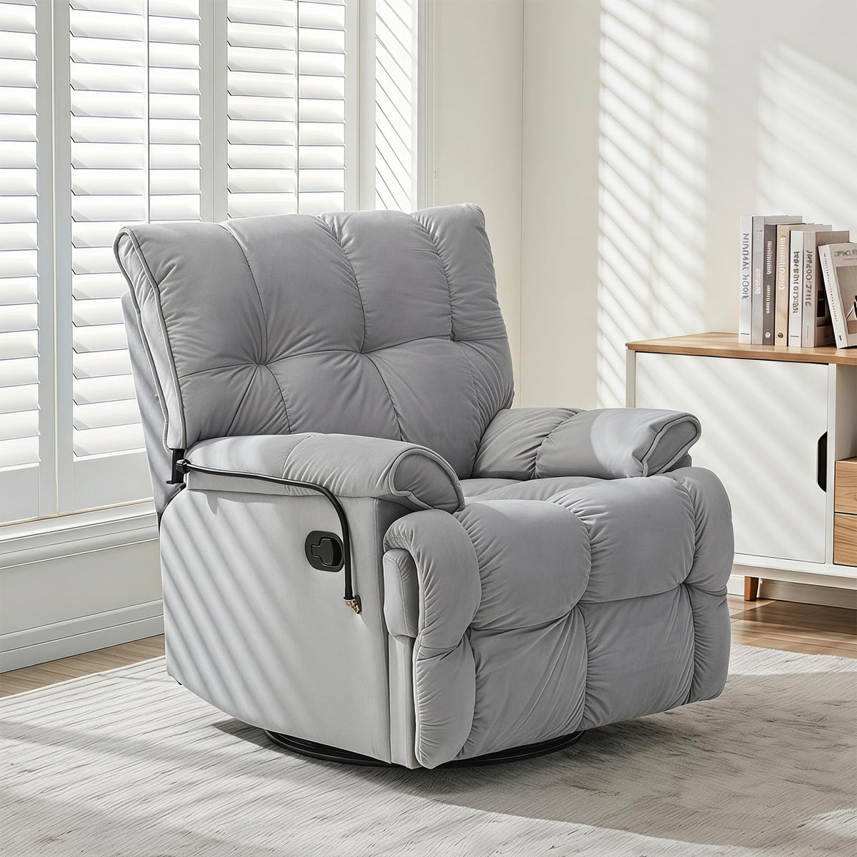 Velvet Swivel Recliner Accent Chair with Detachable Side Phone Holder S1055