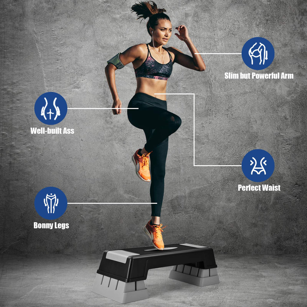Adjustable Non-slip Aerobic Step Platform with Risers D97647
