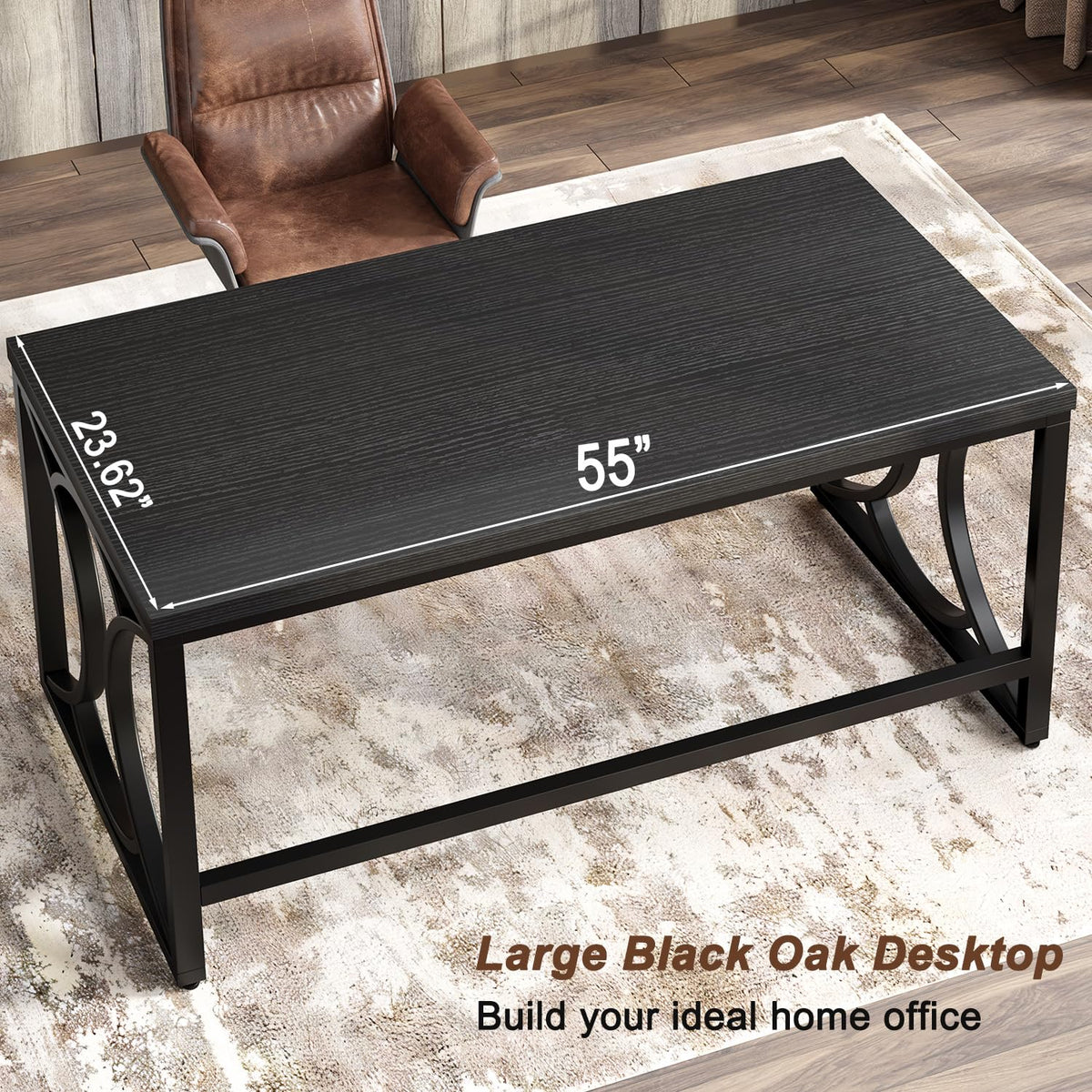 Black 55 Inch Metal Wooden Computer Desk W31799