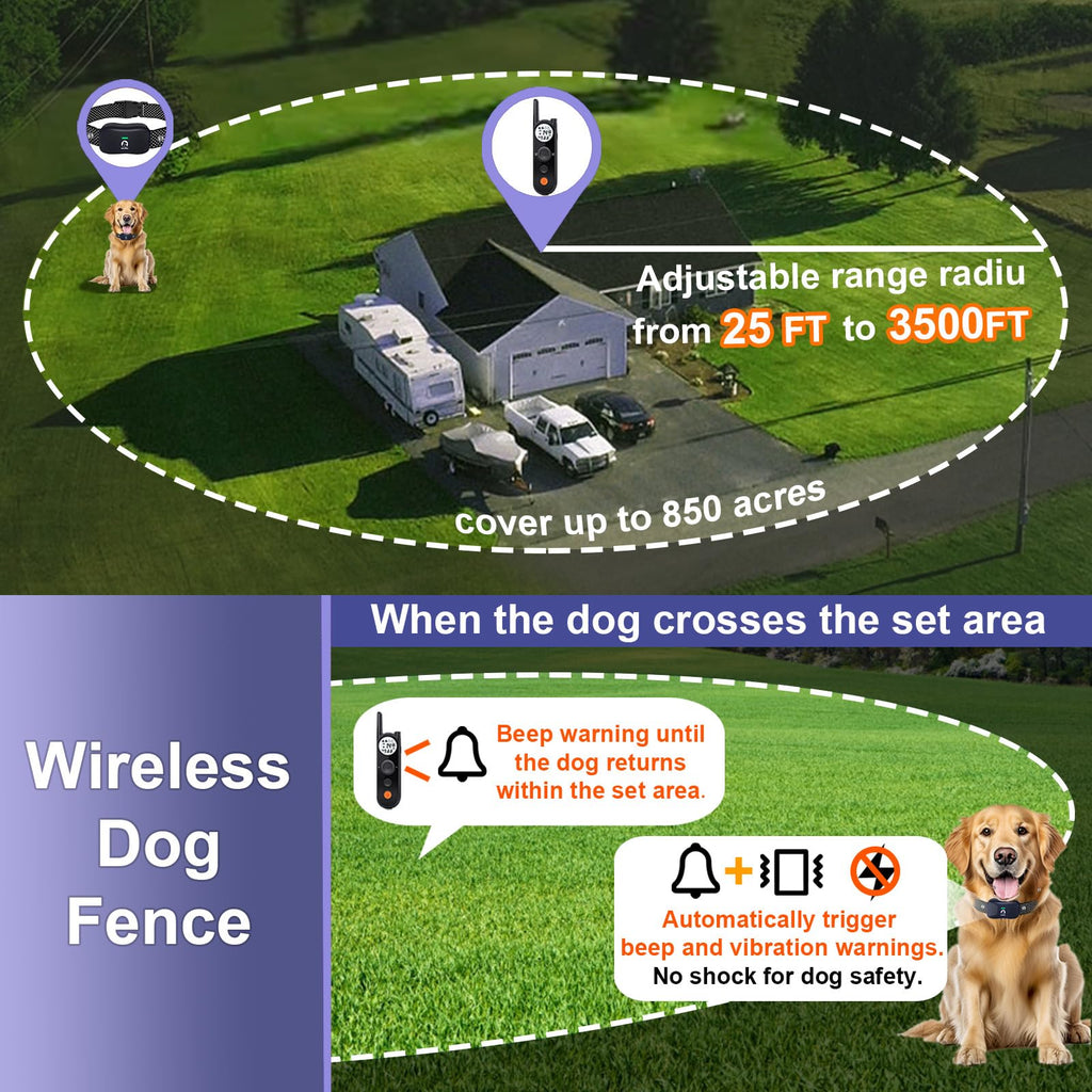 Wireless Dog Fence for 2 Dogs with Waterproof Collar P6716