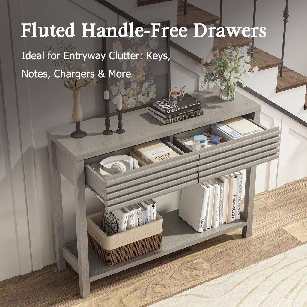Oak Gray Fluted Console Table with Drawers B360709