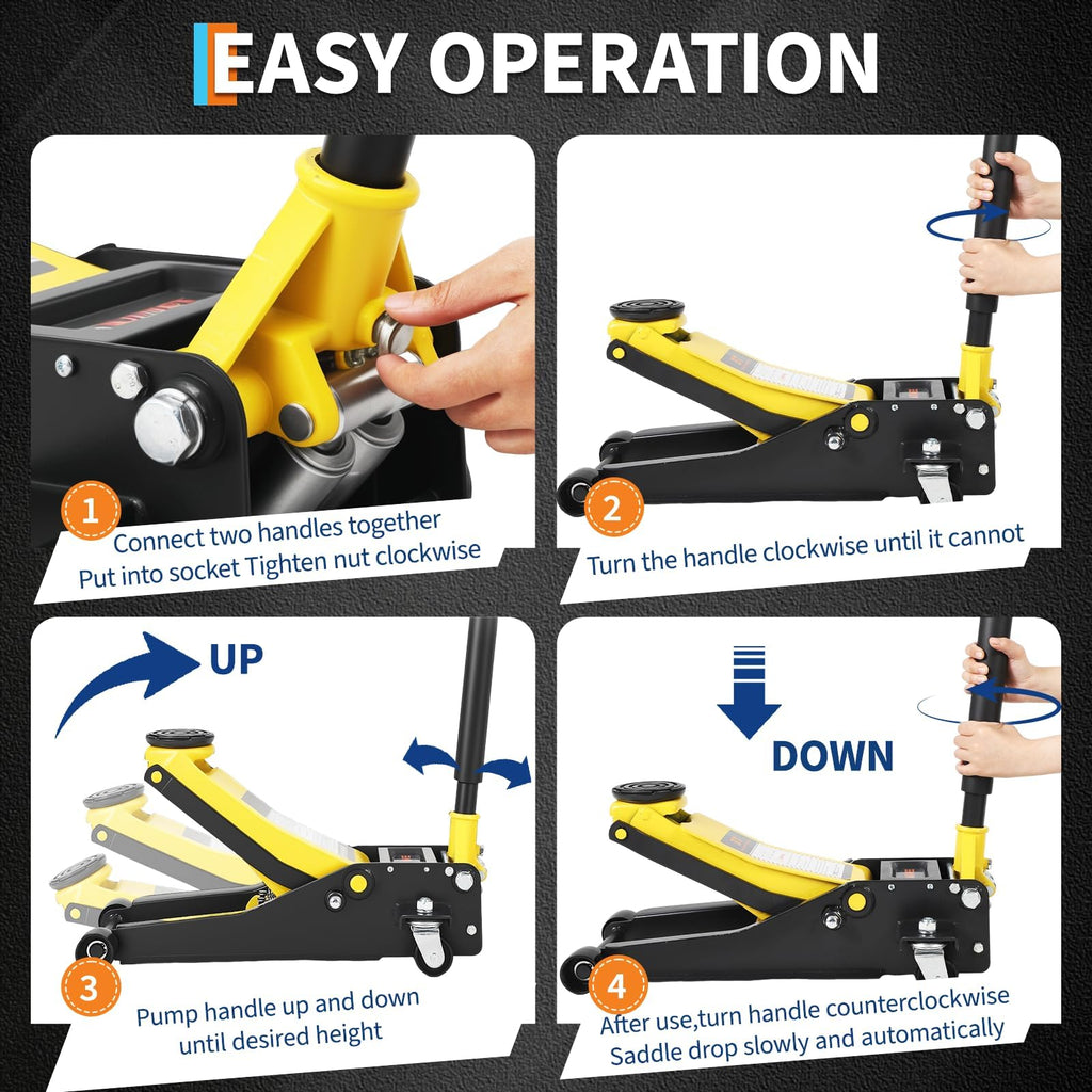 3 Ton Hydraulic Floor Jack Heavy Duty Steel Dual Piston Quick Lift Pump H5618