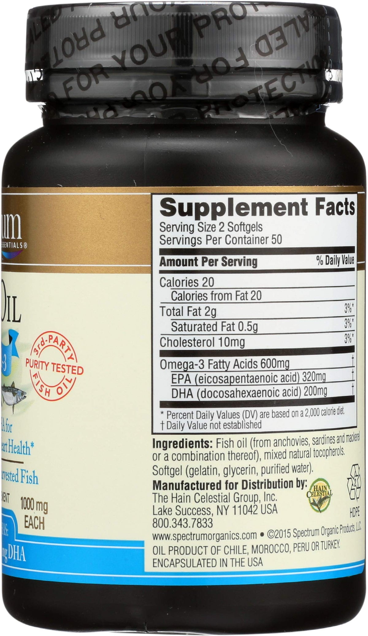 Fish Oil Omega-3 1000 mg 100 Count Softgels A6065