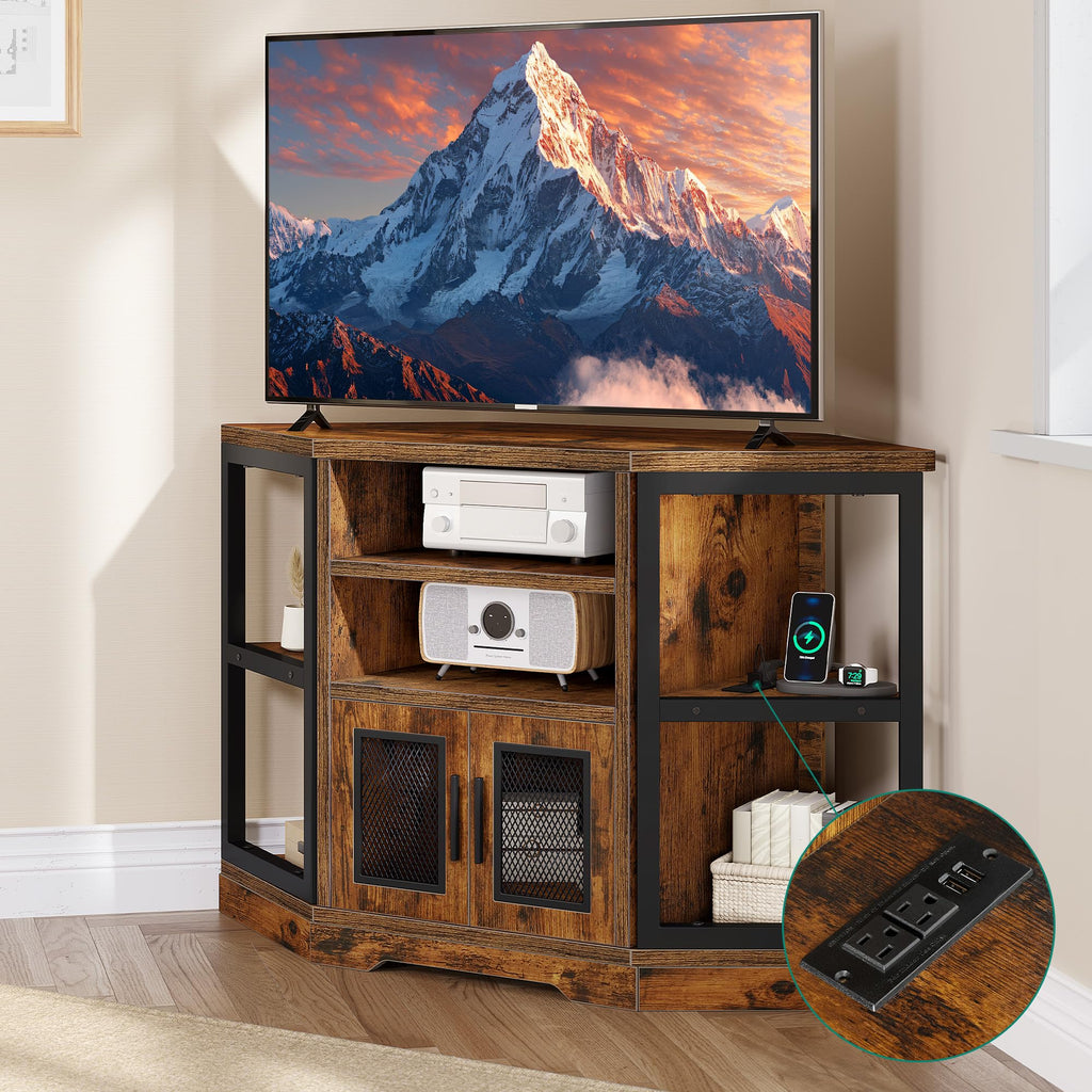 Corner Farmhouse TV Stand with Storage Cabinets P309037