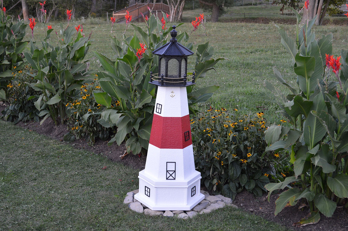 Amish-Made 56" Tall Solar-Powered LED Lighthouse with Base J446