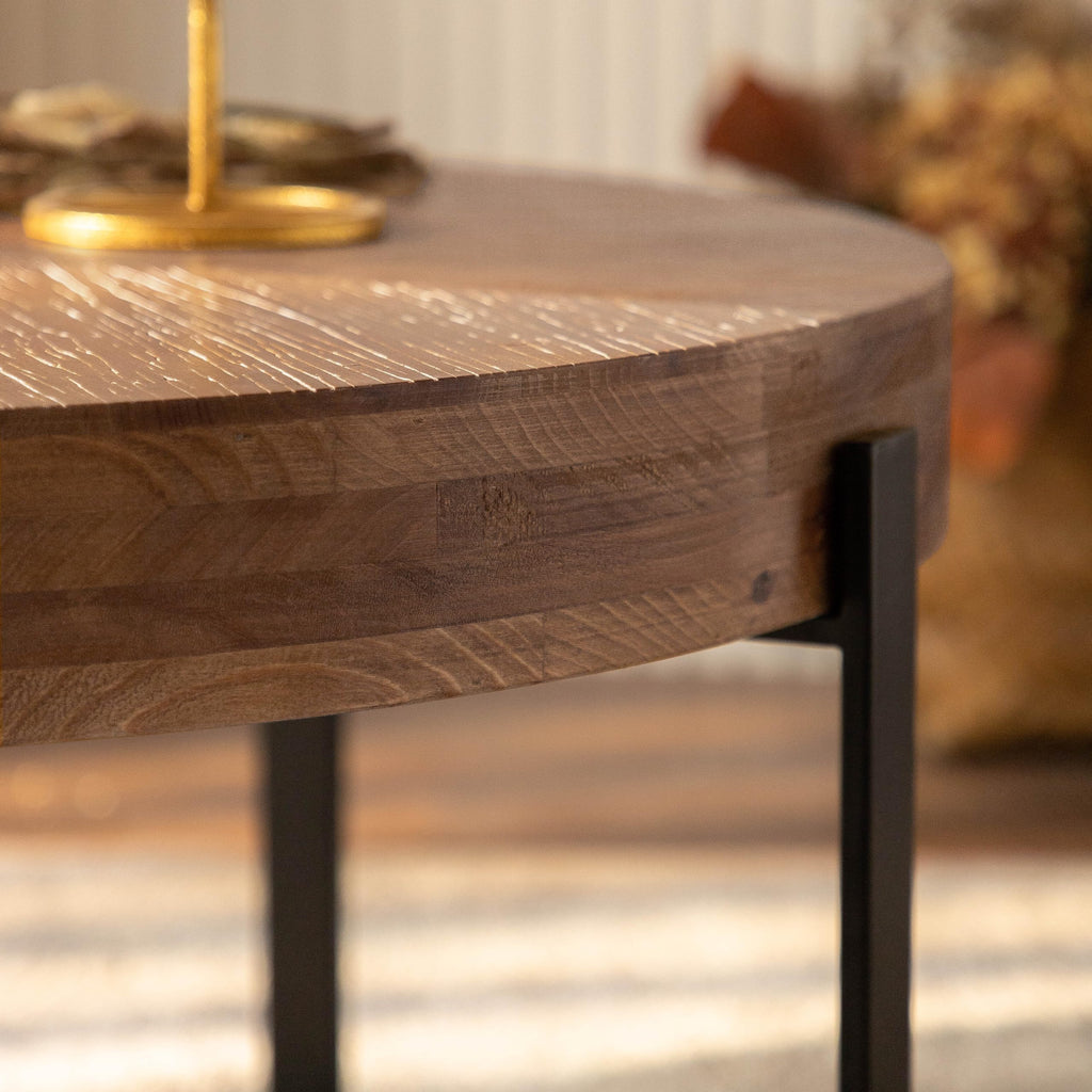 Round Wood Coffee Table with Metal Base B4672
