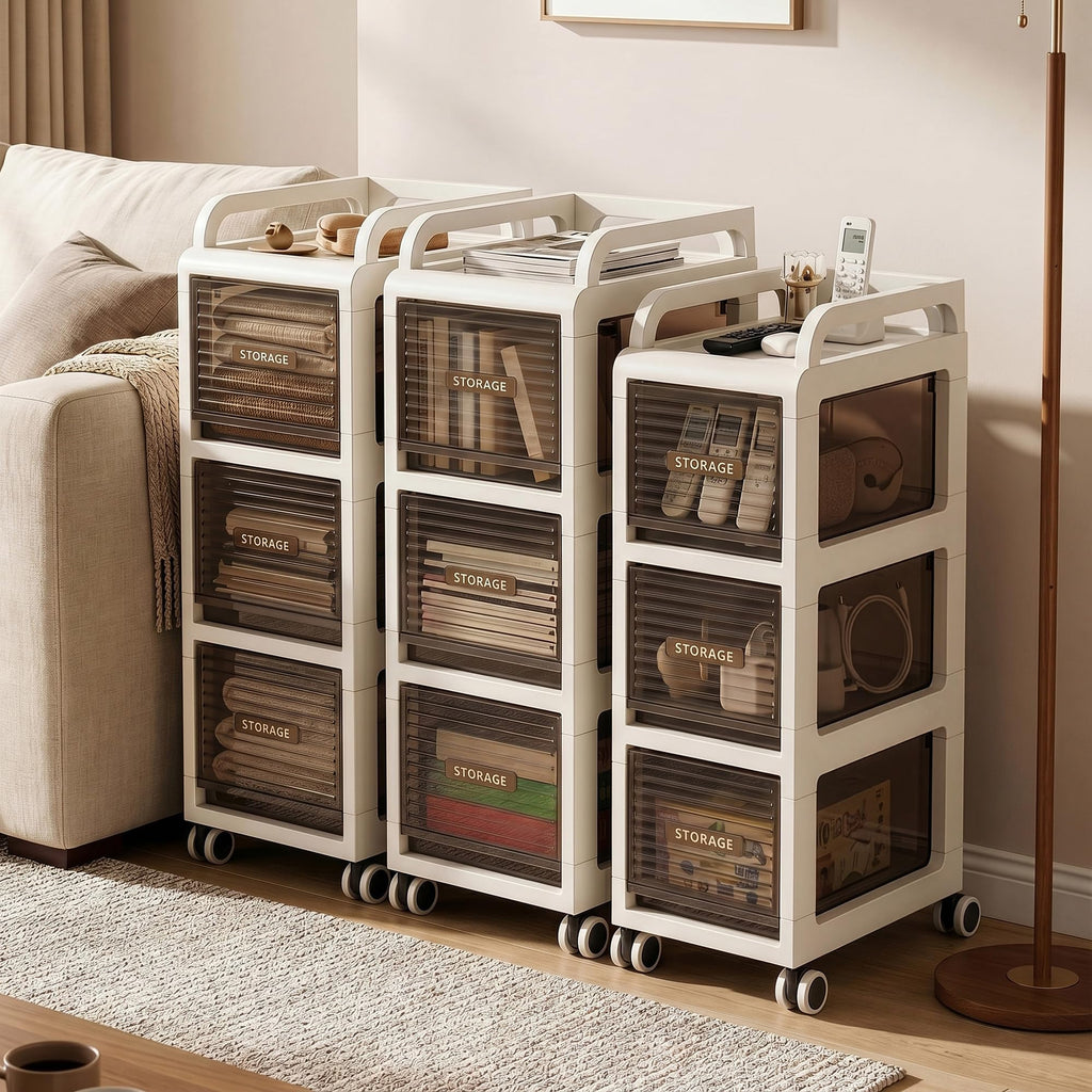 7.87" Wide Slim Bathroom Storage with Drawers and Wheels B200