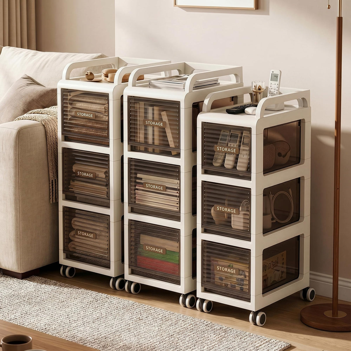 7.87" Wide Slim Bathroom Storage with Drawers and Wheels B200
