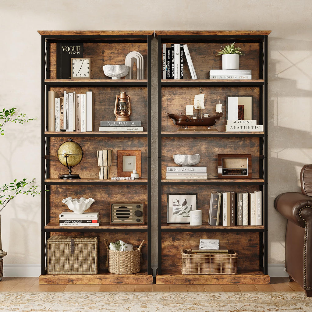 71 Inch 5 Tier Rustic Wood Bookshelf I29660