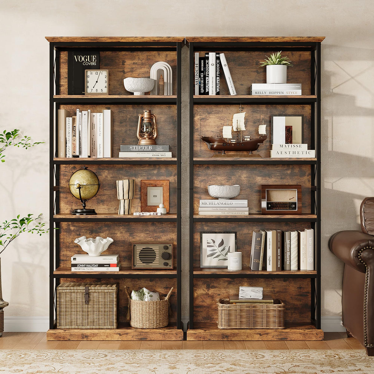 71 Inch 5 Tier Rustic Wood Bookshelf I29660