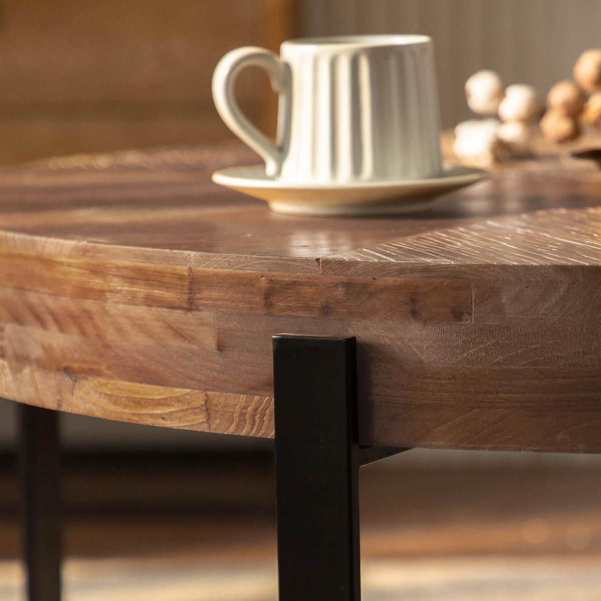 Round Wood Coffee Table with Metal Base B4672