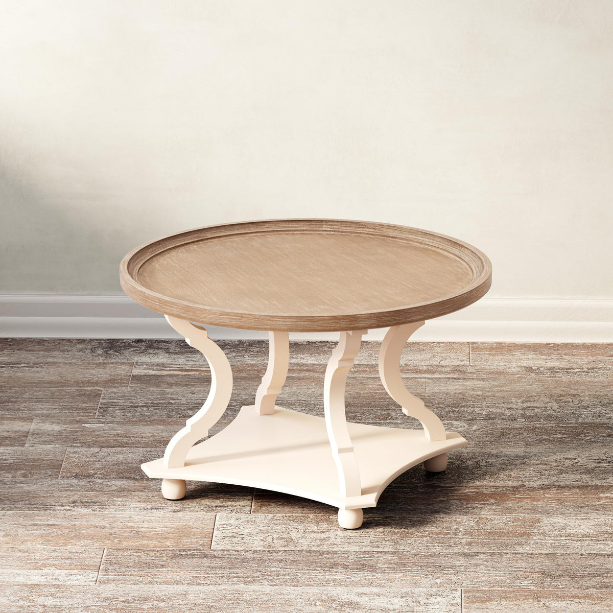 Round White Coffee Table with Tray Top O364345
