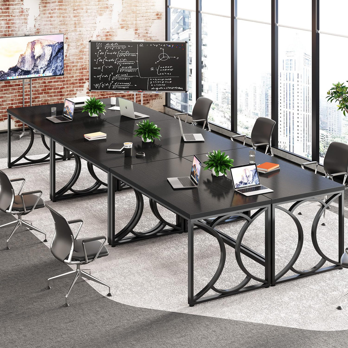 Black 55 Inch Metal Wooden Computer Desk W31799
