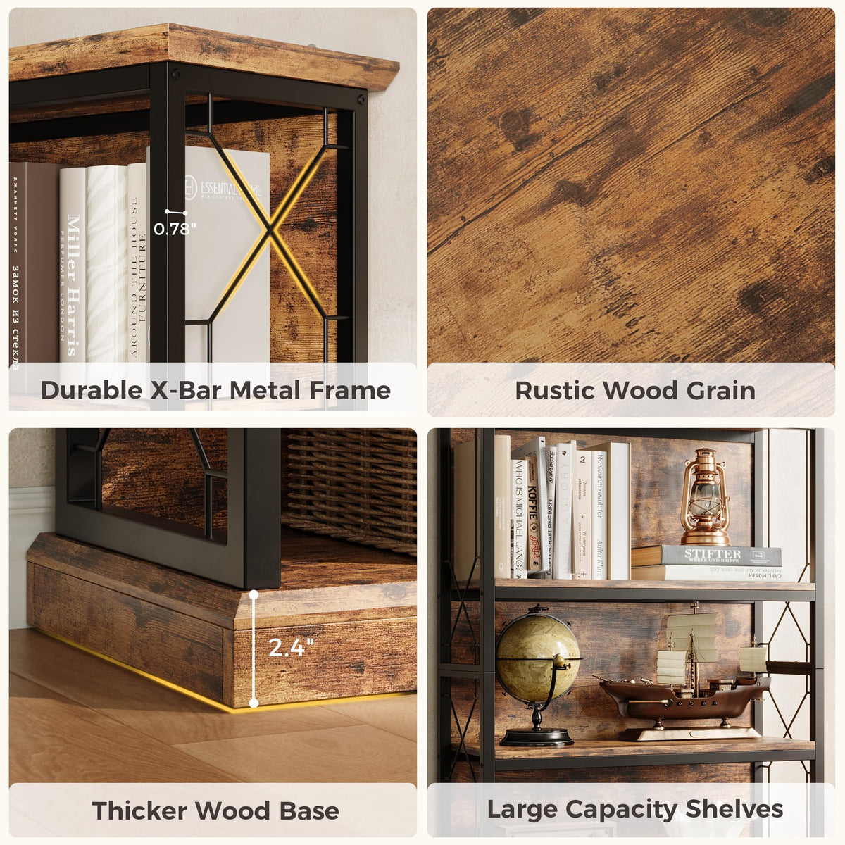 71 Inch 5 Tier Rustic Wood Bookshelf I29660