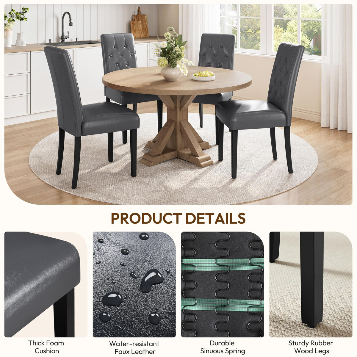 Dining Chairs Set of 2 Tufted Gray Z35317
