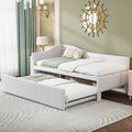 Beige Linen Upholstered Twin Size L-Shaped Daybed with Pop Up Trundle A578519