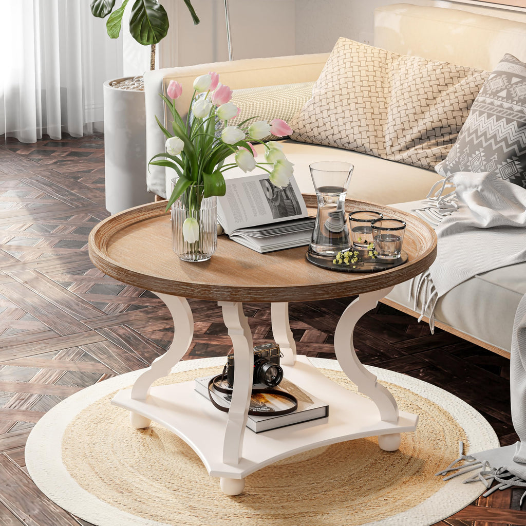 Round White Coffee Table with Tray Top O364345