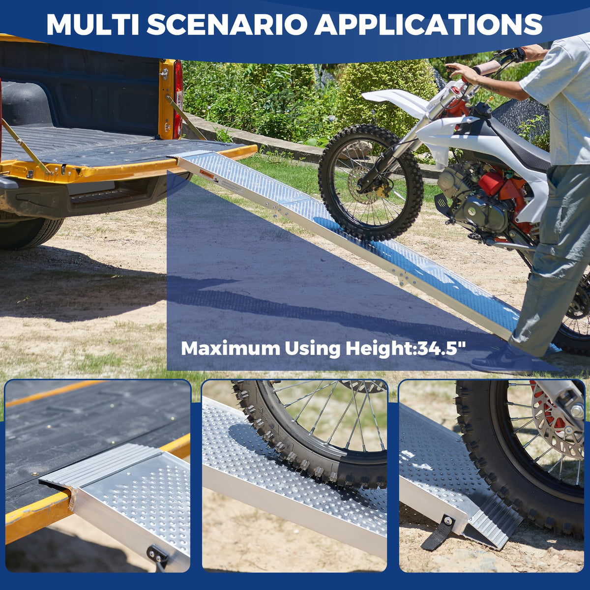 Aluminum Tri-Fold Motorcycle Ramp 600 lb Capacity G49548