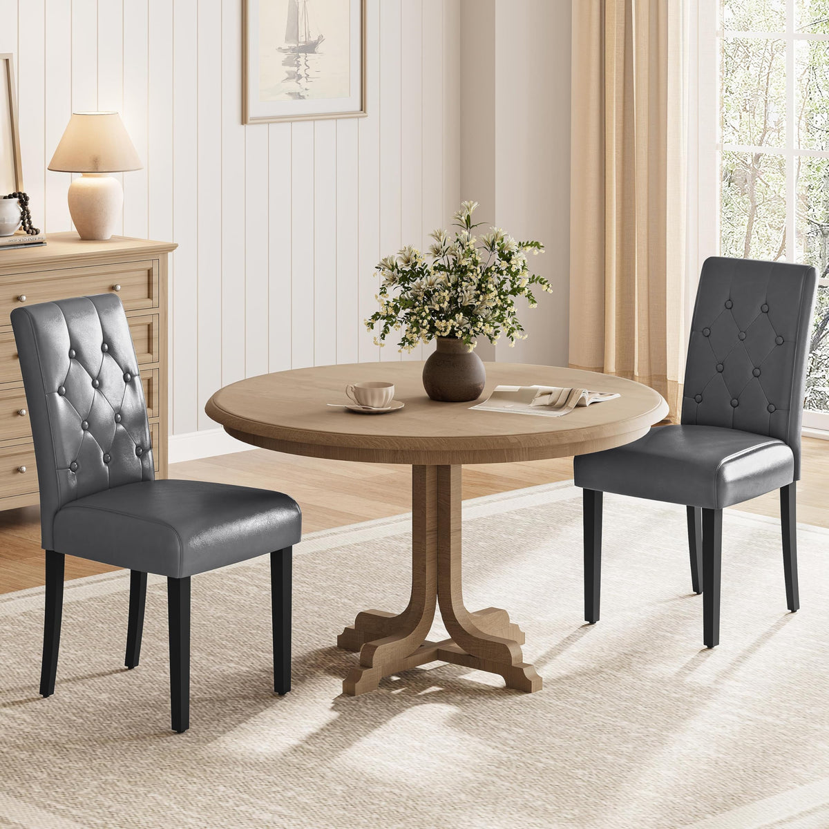 Dining Chairs Set of 2 Tufted Gray Z35317