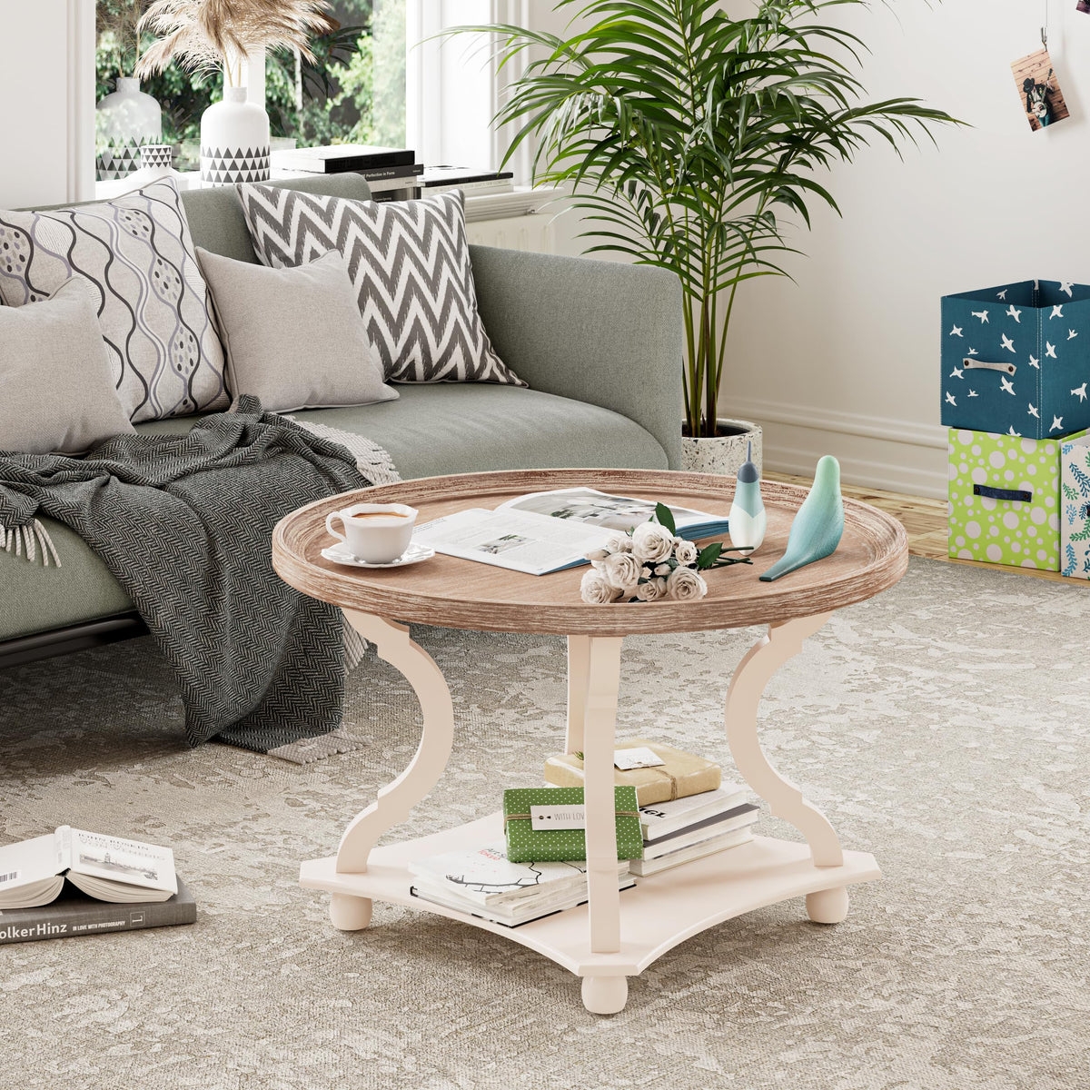 Round White Coffee Table with Tray Top O364345