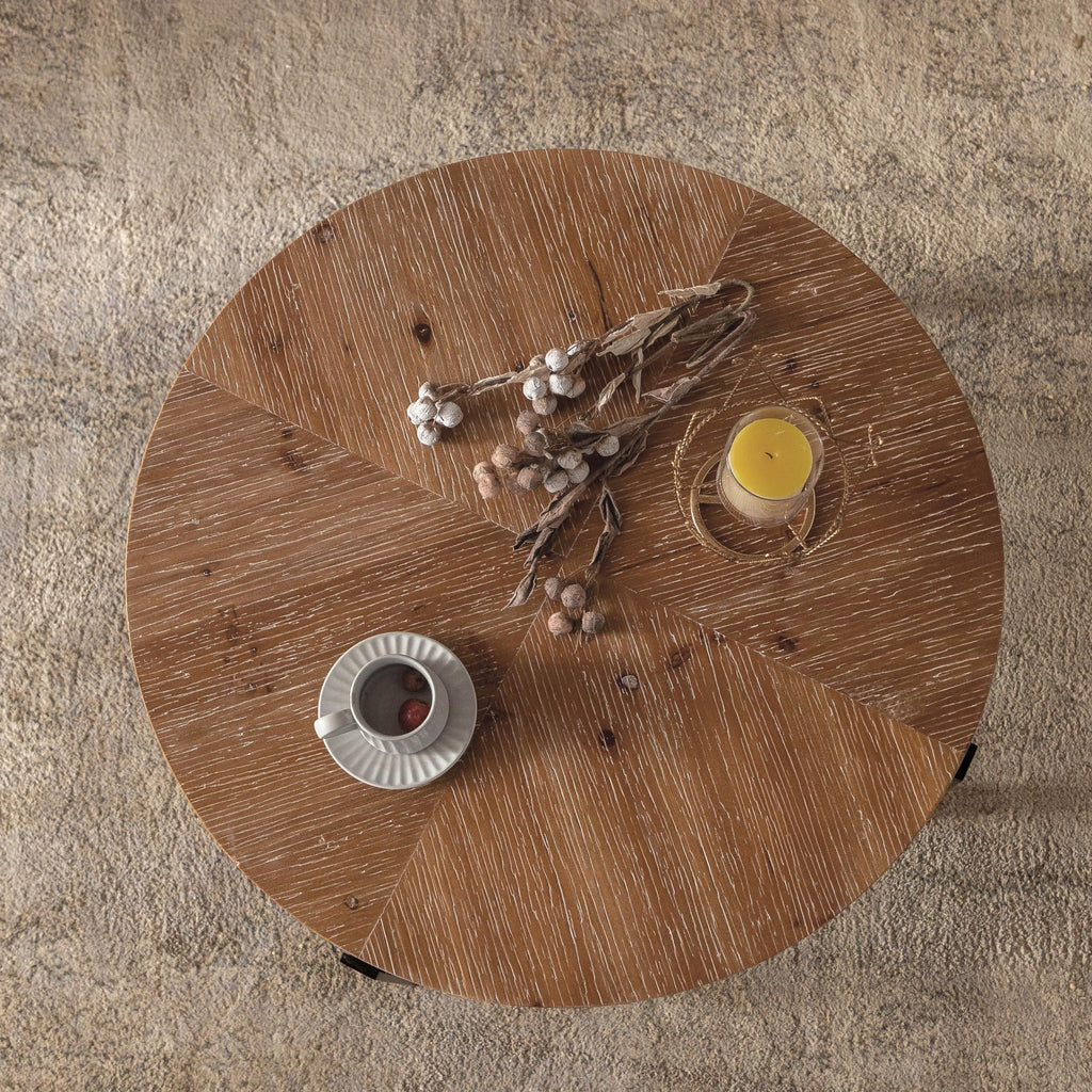 Round Wood Coffee Table with Metal Base B4672