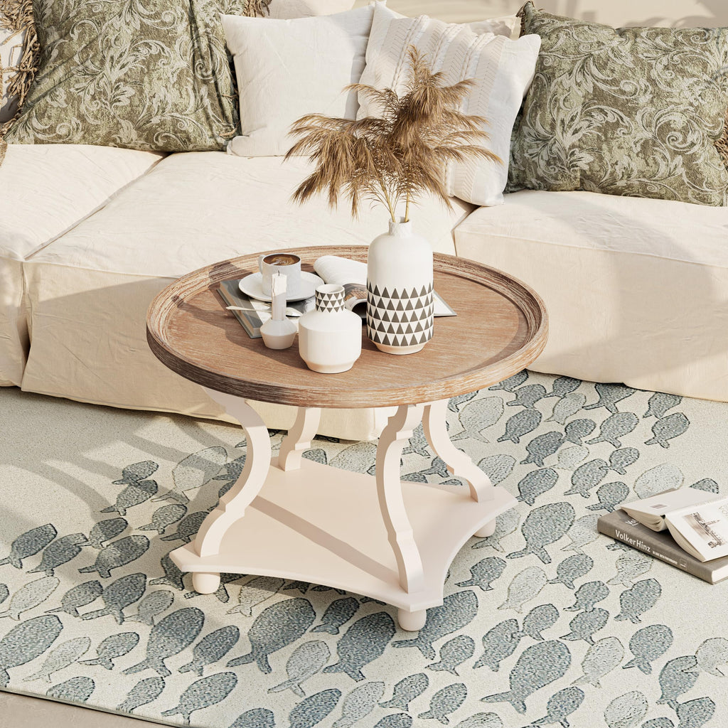 Round White Coffee Table with Tray Top O364345
